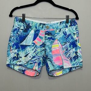 Lilly Pulitzer Callahan‎ 5" Shorts Blue Turquoise Pink Preppy Size 0 Waist 29"